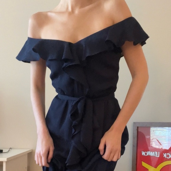 DKNY Navy Ruffle Midi Dress - Picture 2 of 4